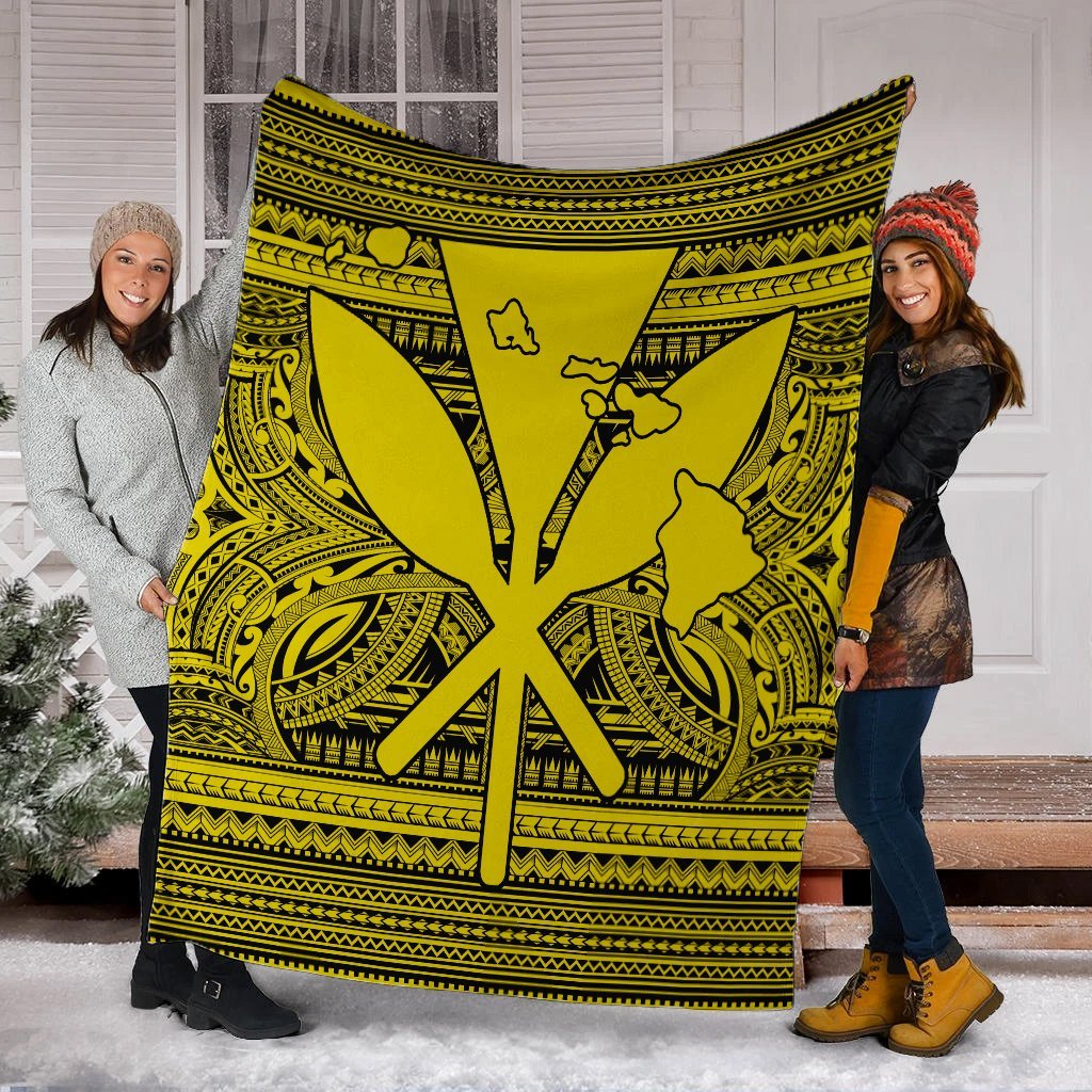 Hawaiian Kanaka Polynesian Tribal Premium Blankets Reggae Color Yellow AH - Polynesian Pride