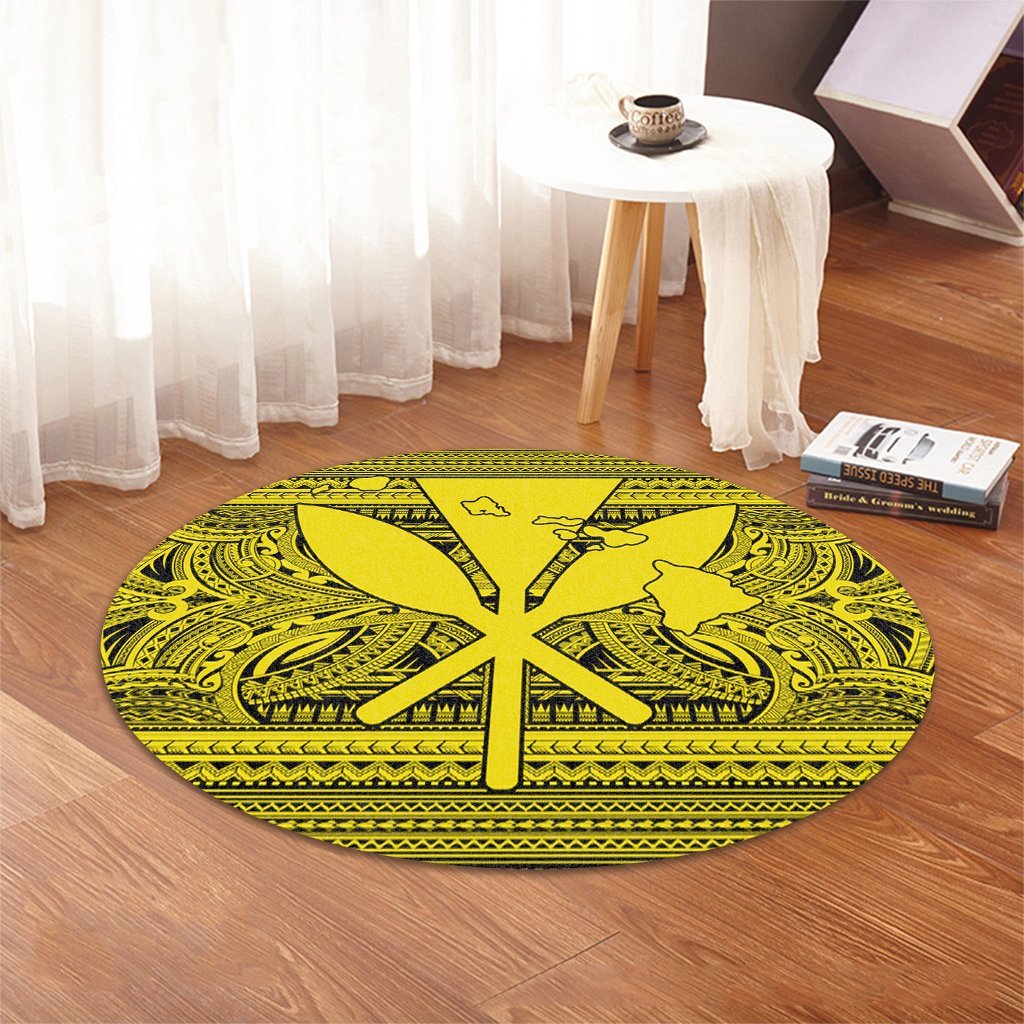Hawaiian Kanaka Polynesian Tribal Round Carpet Reggae Color Yellow AH - Polynesian Pride