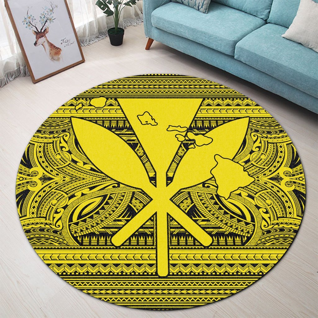 Hawaiian Kanaka Polynesian Tribal Round Carpet Reggae Color Yellow AH - Polynesian Pride
