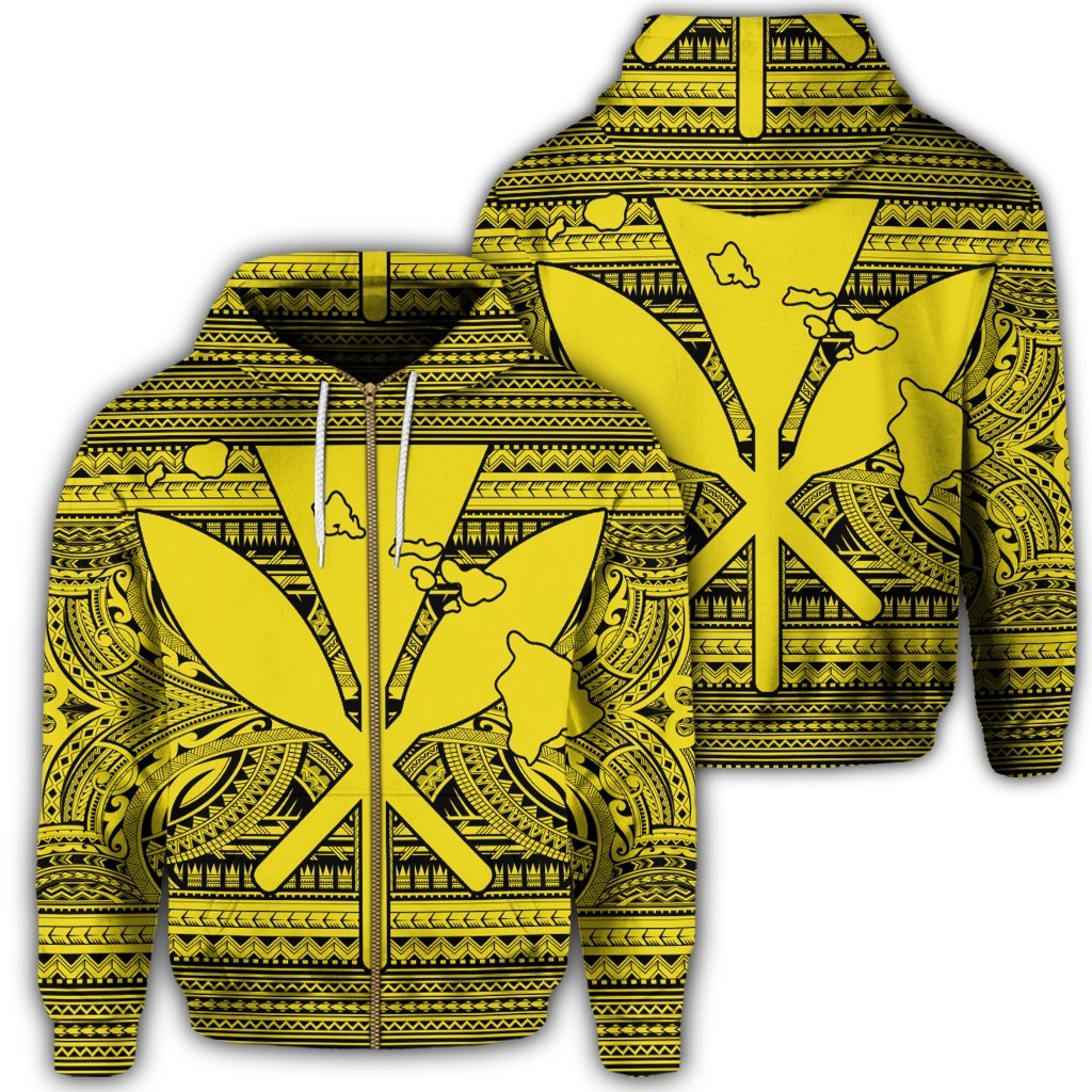Hawaiian Kanaka Polynesian Tribal Zip Hoodie Reggae Color Yellow Unisex Art - Polynesian Pride