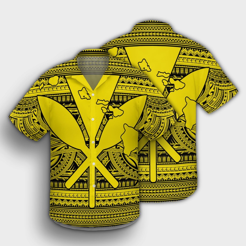 Hawaiian Kanaka Polynesian Tribal Hawaiian Shirt Reggae Color Yellow AH - Polynesian Pride