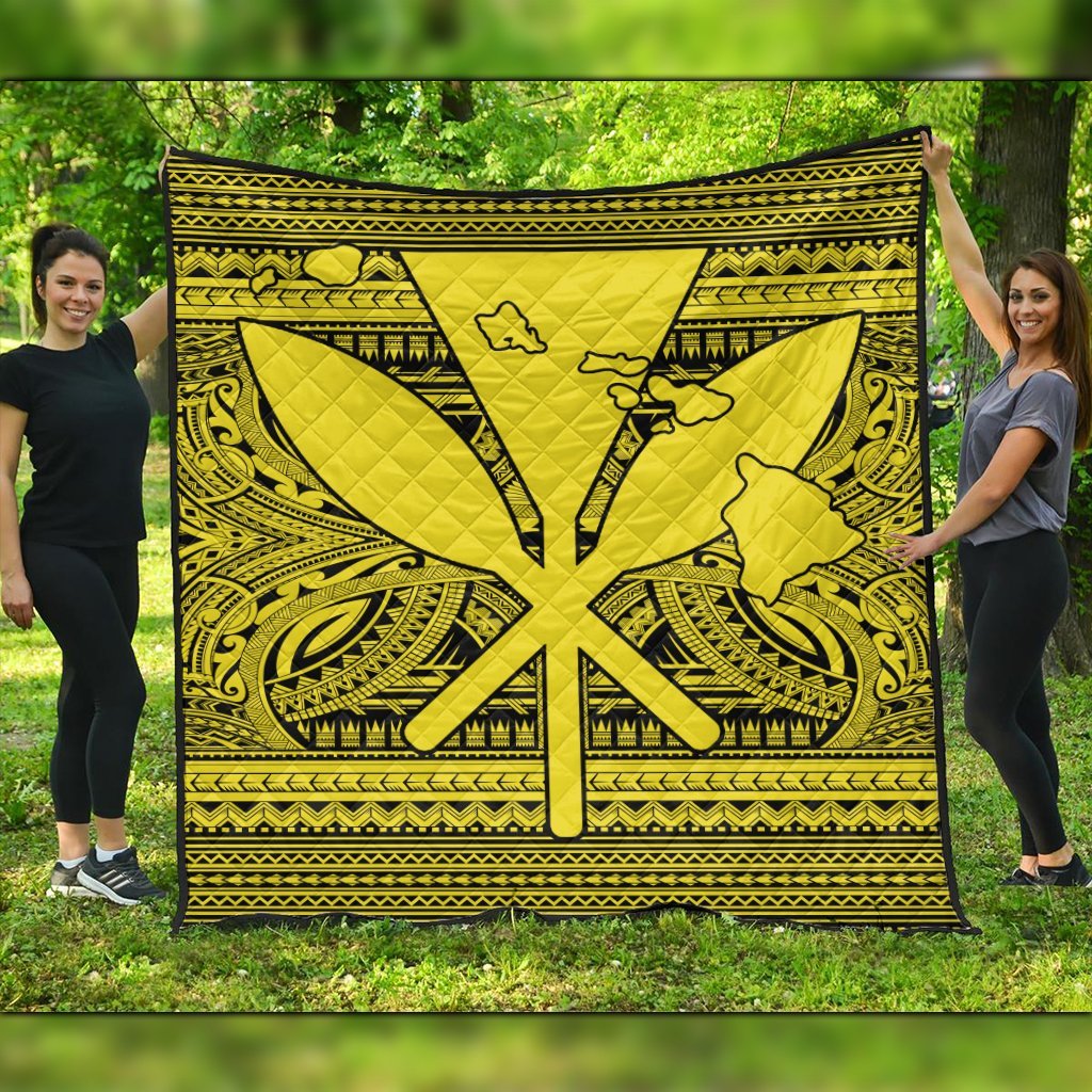 Hawaiian Kanaka Polynesian Tribal Premium Quilts Reggae Color Yellow AH Black - Polynesian Pride