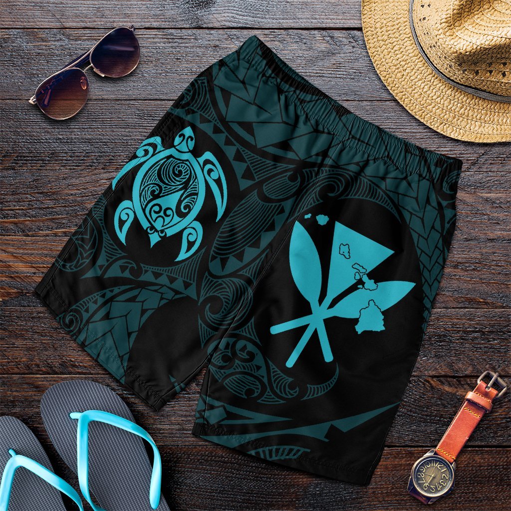 Hawaiian Kanaka Turtle Polynesian Men's Shorts Blue AH Art - Polynesian Pride