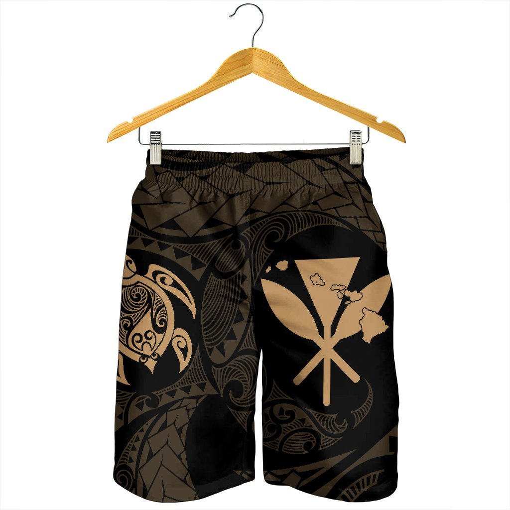 Hawaiian Kanaka Turtle Polynesian Men's Shorts Gold AH - Polynesian Pride