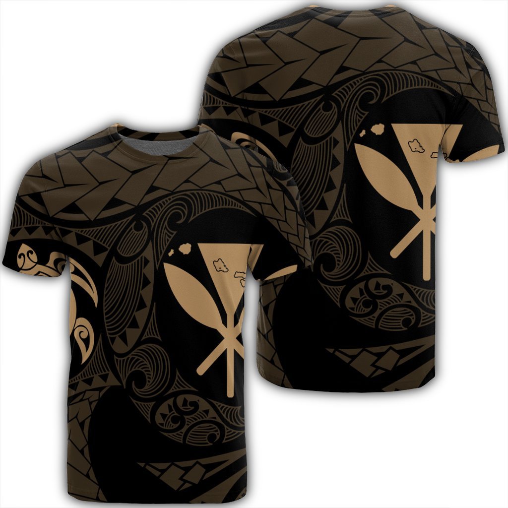 Hawaiian Kanaka Turtle Polynesian T Shirt Gold Unisex Black - Polynesian Pride