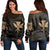 Hawaiian Kanaka Turtle Polynesian Women's Off Shoulder Sweater Gold AH Black - Polynesian Pride