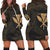 Hawaiian Kanaka Turtle Polynesian Hoodie Dress Gold AH Black - Polynesian Pride