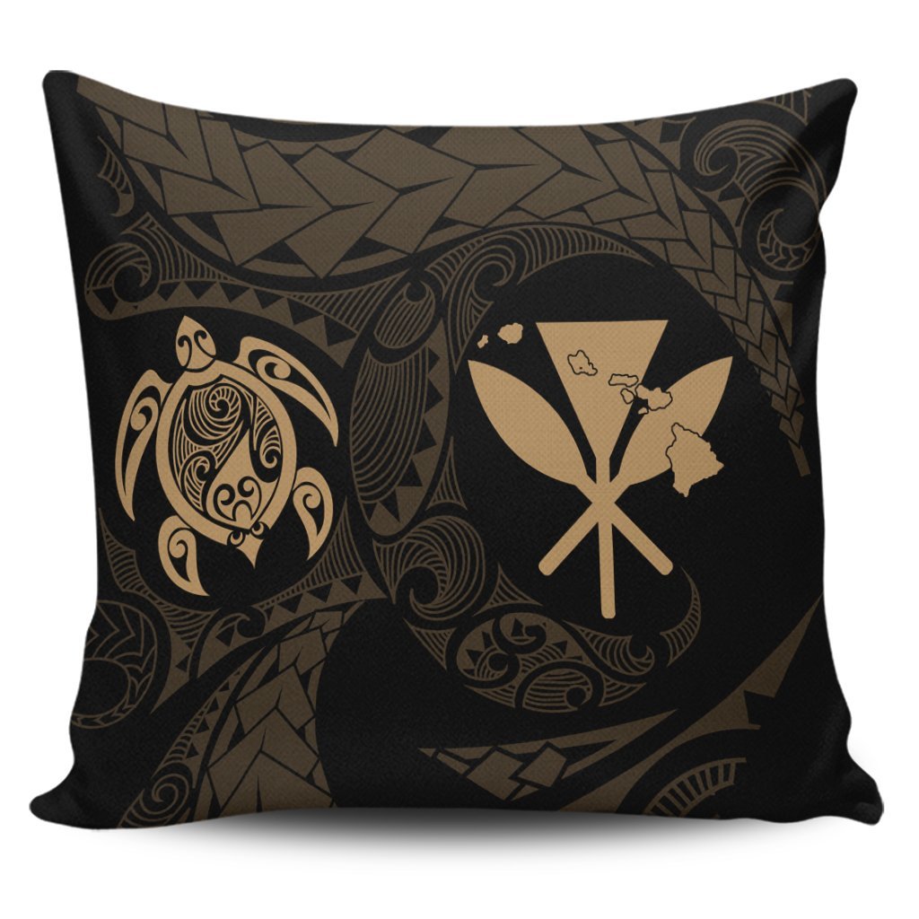 Hawaiian Kanaka Turtle Polynesian Pillow Covers Gold AH Pillow Covers Black - Polynesian Pride