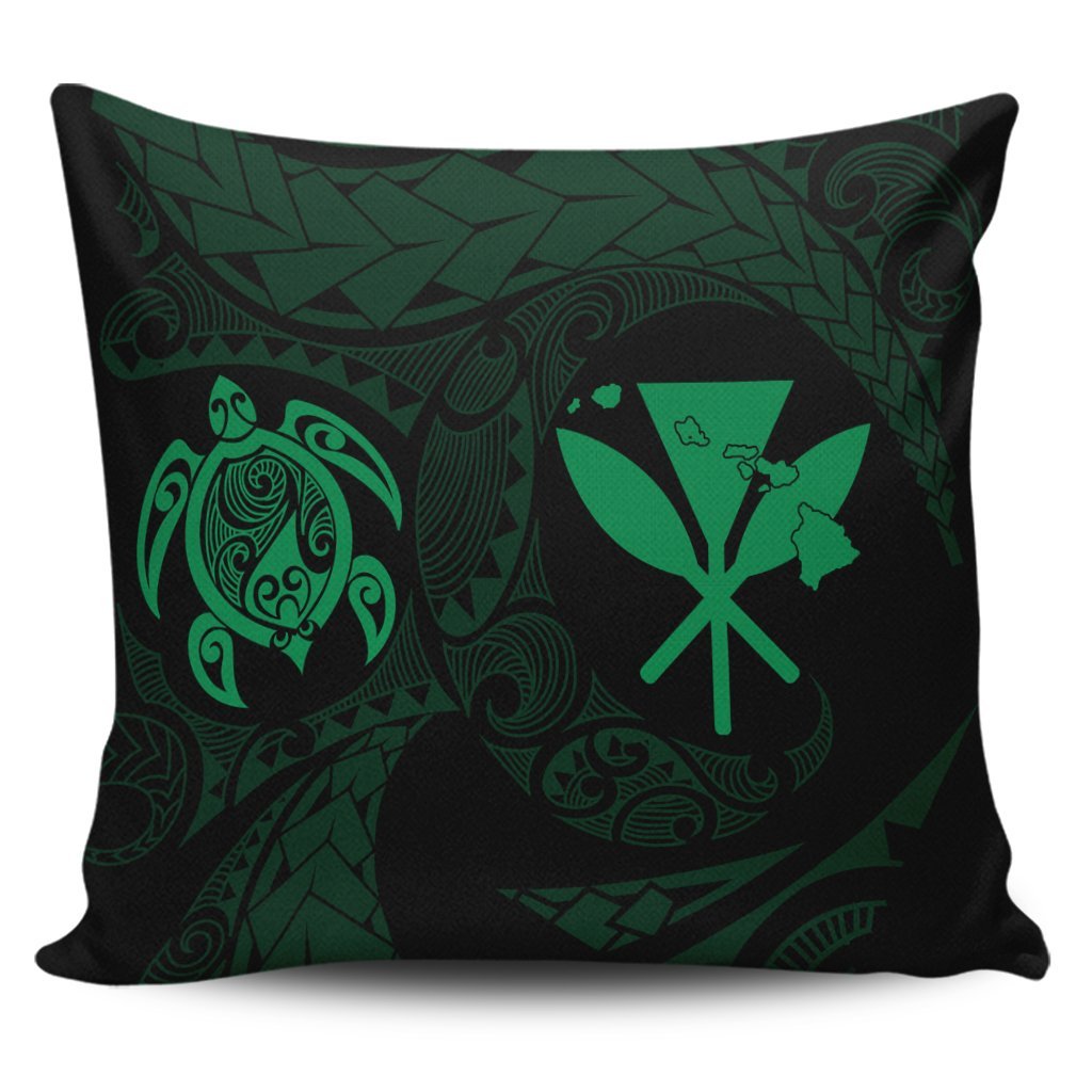 Hawaiian Kanaka Turtle Polynesian Pillow Covers Green AH Pillow Covers Black - Polynesian Pride