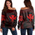 Hawaiian Kanaka Turtle Polynesian Women's Off Shoulder Sweater Red AH Black - Polynesian Pride