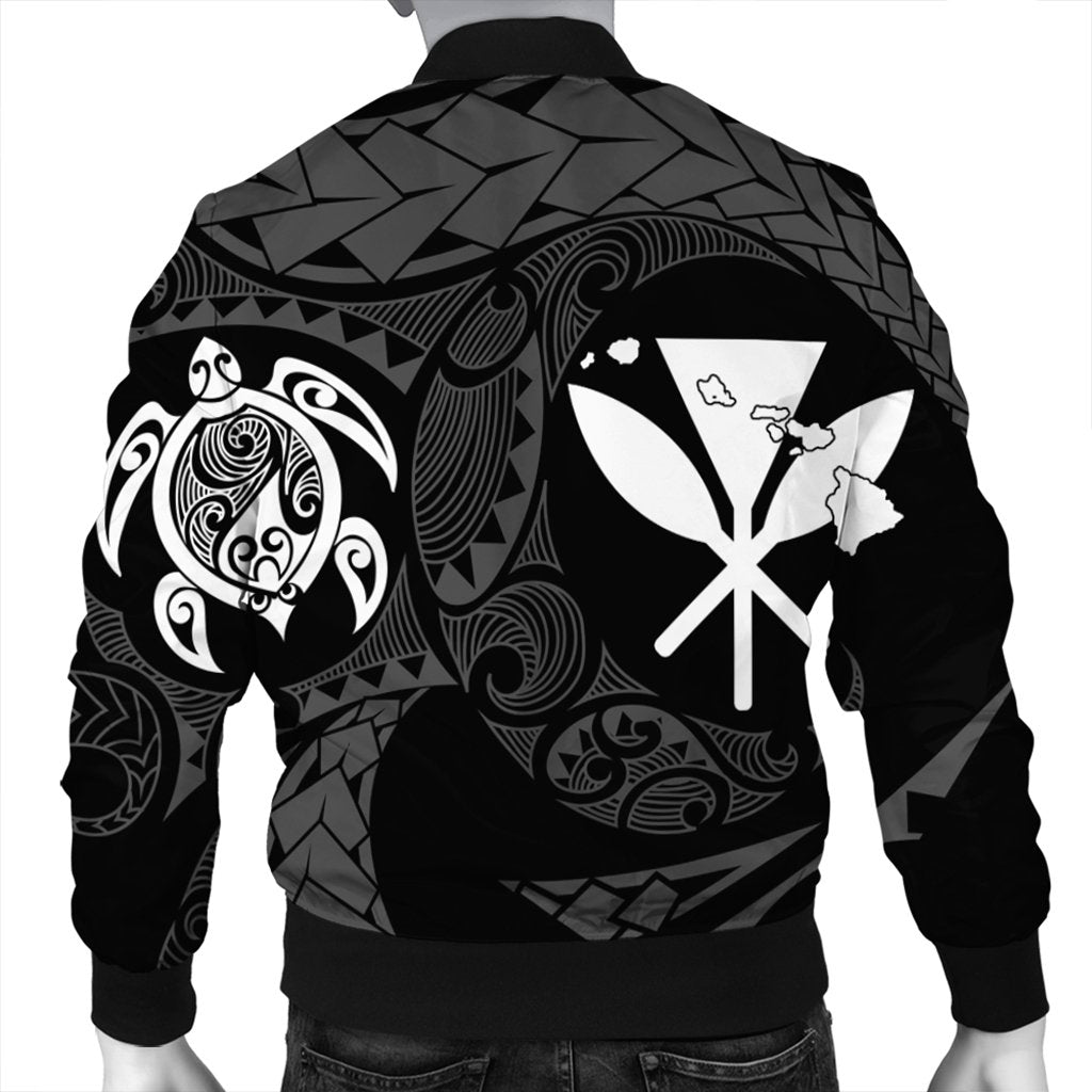 Hawaiian Kanaka Turtle Polynesian Bomber Jacket White AH - Polynesian Pride