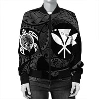 Hawaiian Kanaka Turtle Polynesian Bomber Jacket White AH - Polynesian Pride
