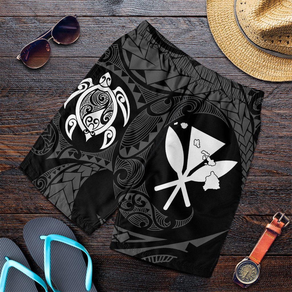 Hawaiian Kanaka Turtle Polynesian Men's Shorts White AH Art - Polynesian Pride