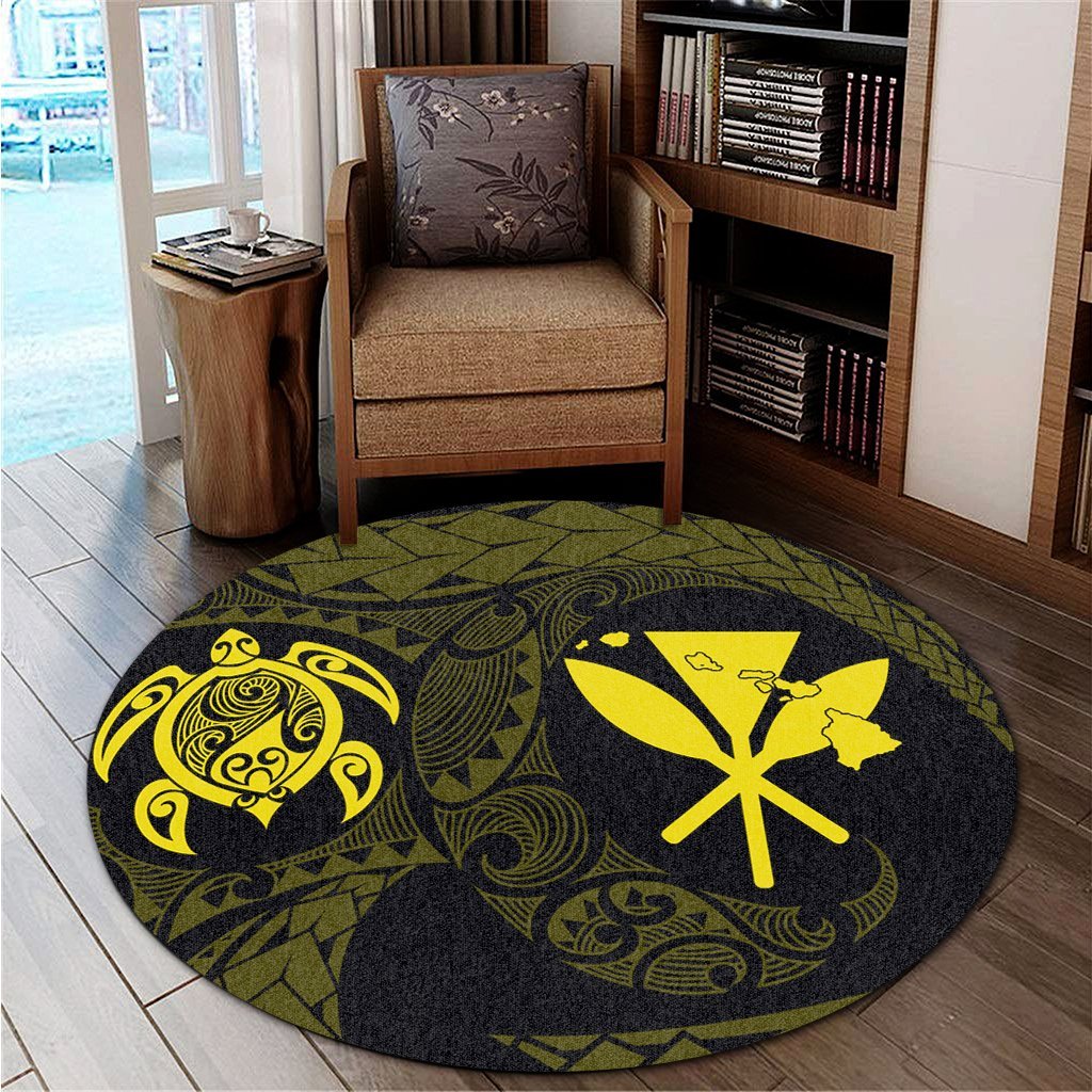 Hawaiian Kanaka Turtle Polynesian Round Carpet Yellow AH - Polynesian Pride