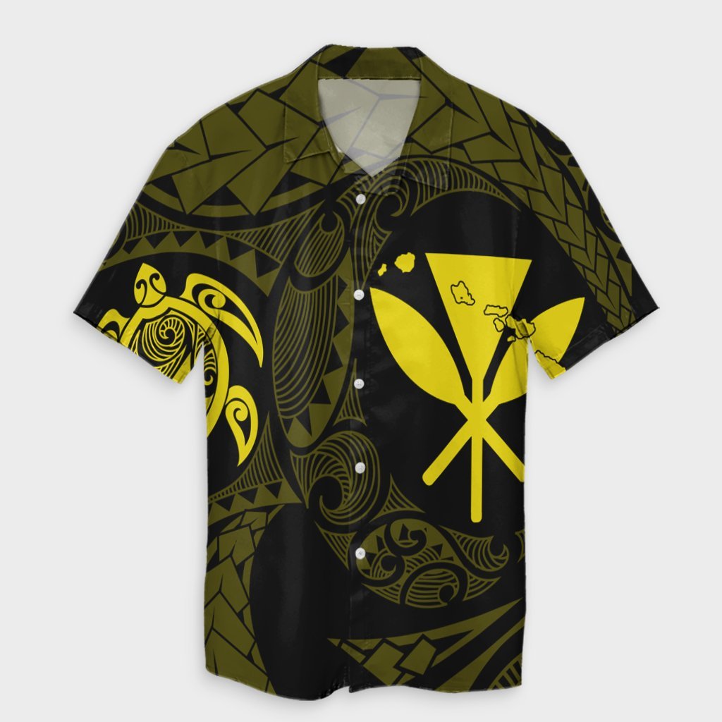 Hawaiian Kanaka Turtle Polynesian Hawaiian Shirt Yellow AH Unisex Black - Polynesian Pride