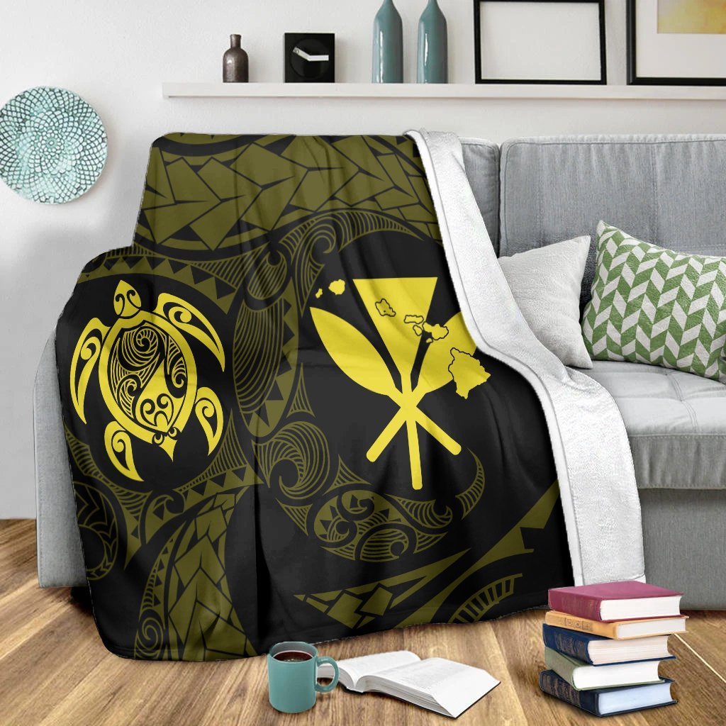 Hawaiian Kanaka Turtle Polynesian Premium Blankets Yellow AH - Polynesian Pride