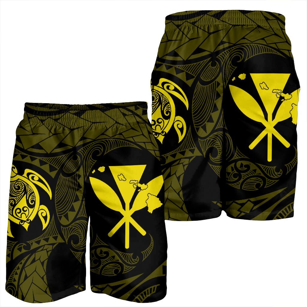 Hawaiian Kanaka Turtle Polynesian Men's Shorts Yellow AH - Polynesian Pride