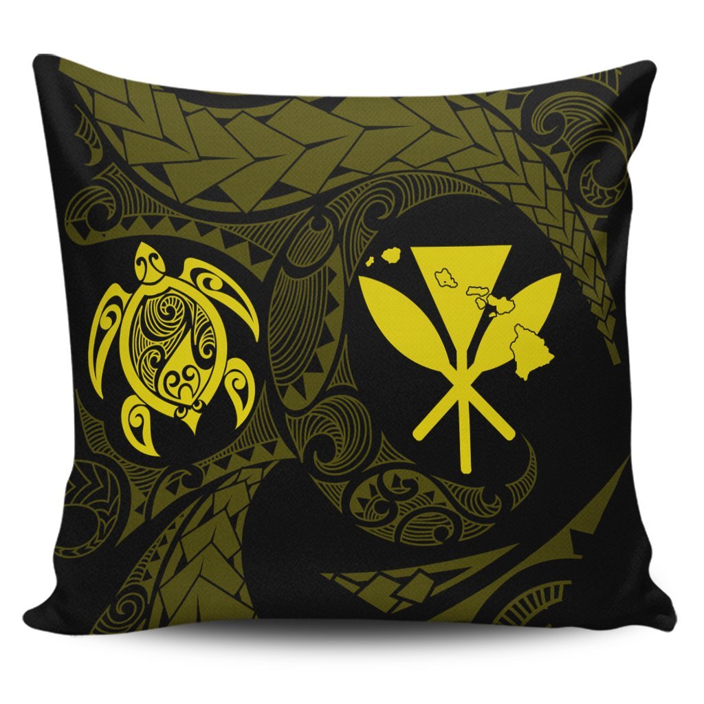 Hawaiian Kanaka Turtle Polynesian Pillow Covers Yellow AH Pillow Covers Black - Polynesian Pride