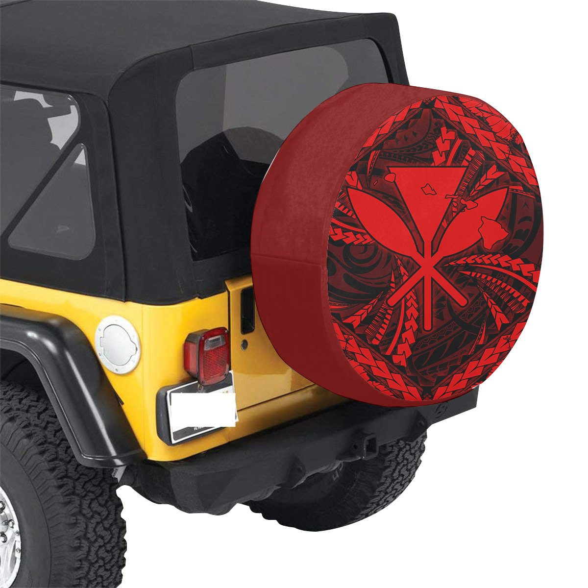 Hawaiian Kankaka Map Hibiscus Kanu Polynesian Red Spare Tire Cover AH - Polynesian Pride