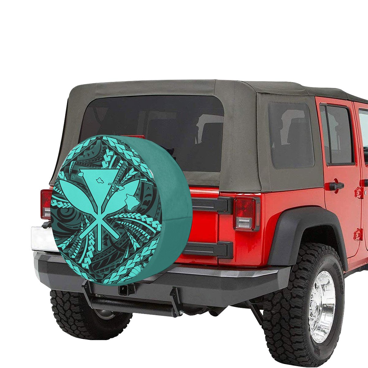 Hawaiian Kankaka Map Hibiscus Kanu Polynesian Turquoise Spare Tire Cover AH - Polynesian Pride