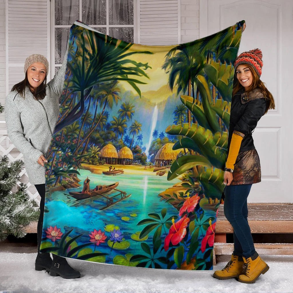 Hawaiian Living In Aboriginal Village Premium Blankets - AH - Polynesian Pride