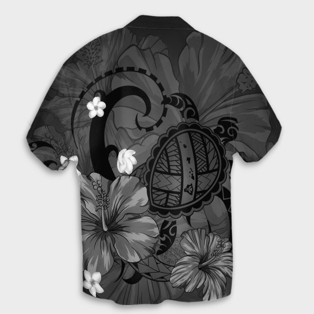Hawaiian Map Big Turtle Hibiscus Plumeria Tribal Polynesian Hawaiian Shirt - Gray - AH - Polynesian Pride