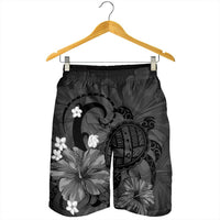 Hawaiian Map Big Turtle Hibiscus Plumeria Tribal Polynesian Men's Shorts - Gray - AH - Polynesian Pride
