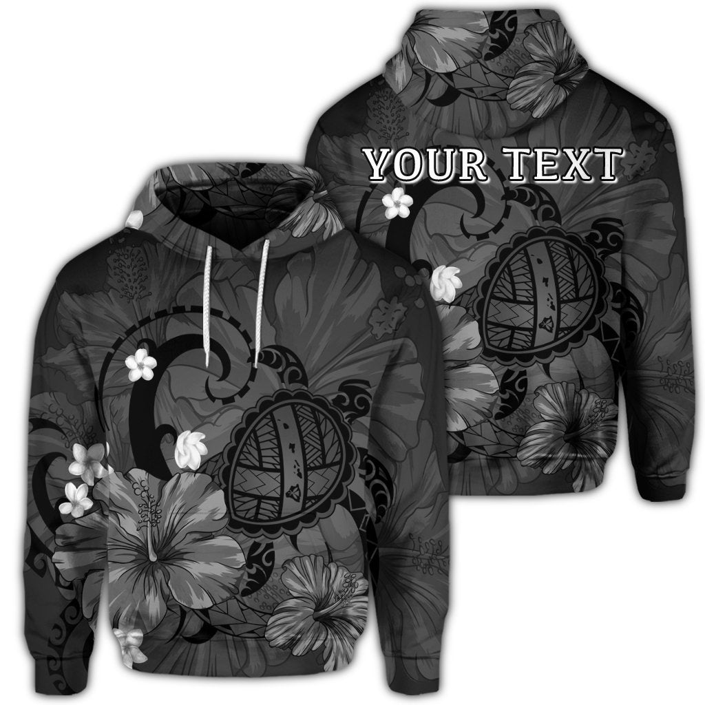 Custom Hawaiian Map Big Turtle Hibiscus Plumeria Tribal Polynesian Hoodie Gray Unisex Art - Polynesian Pride