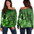 Hawaiian Map Big Turtle Hibiscus Plumeria Tribal Polynesian Women's Off Shoulder Sweater - Green - AH Black - Polynesian Pride