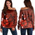 Hawaiian Map Big Turtle Hibiscus Plumeria Tribal Polynesian Women's Off Shoulder Sweater - Red - AH Black - Polynesian Pride