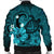 Hawaiian Map Big Turtle Hibiscus Plumeria Tribal Polynesian Bomber Jacket - Turquoise - AH - Polynesian Pride