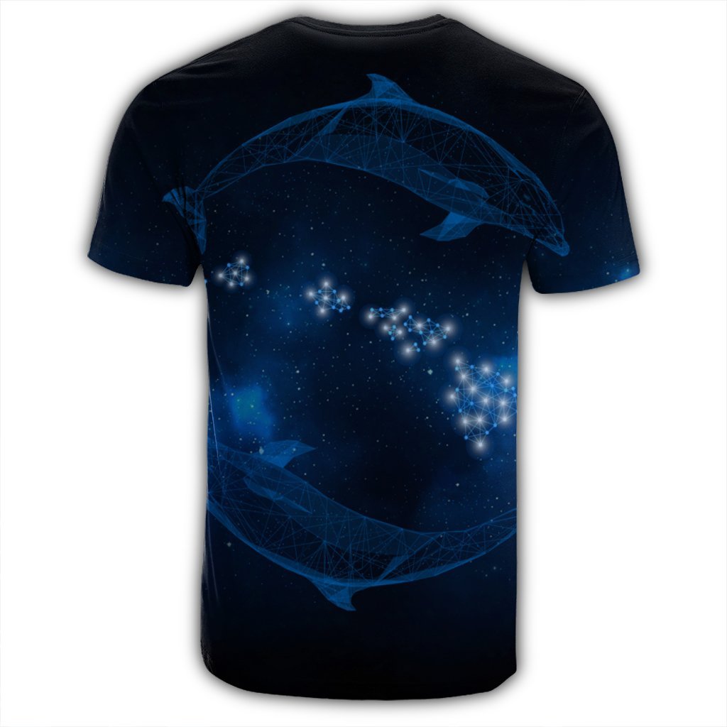 Hawaiian Map Galaxy Zodiac Dolphin Polynesian T Shirt - Polynesian Pride