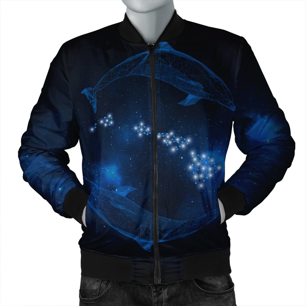 Hawaiian Map Galaxy Zodiac Dolphin Polynesian Bomber Jacket - AH Black Unisex - Polynesian Pride