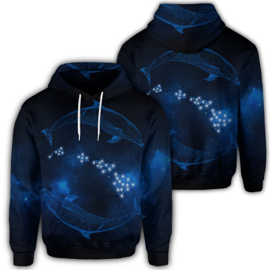 Hawaiian Map Galaxy Zodiac Dolphin Polynesian Hoodie Unisex Art - Polynesian Pride