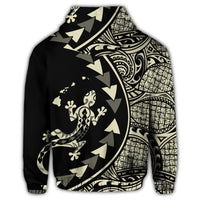 Hawaiian Map Gecko Tattoo Kakau Polynesian Zip Hoodie Beige - Polynesian Pride