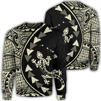 Hawaiian Map Gecko Tattoo Kakau Polynesian Sweatshirt Beige AH Unisex Black - Polynesian Pride