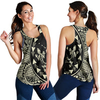 Hawaiian Map Gecko Tattoo Kakau Polynesian Racerback Tank Beige AH Black - Polynesian Pride