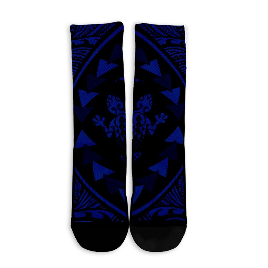 Hawaiian Map Gecko Tattoo Kakau Polynesian Crew Socks Blue AH - Polynesian Pride