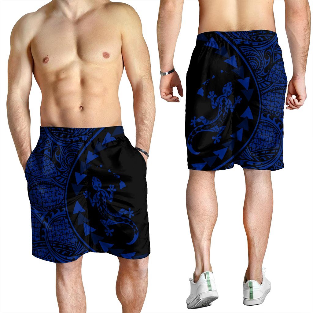 Hawaiian Map Gecko Tattoo Kakau Polynesian Men's Shorts Blue AH - Polynesian Pride