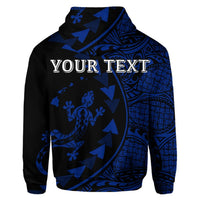 Custom Hawaiian Map Gecko Tattoo Kakau Polynesian Hoodie Blue - Polynesian Pride