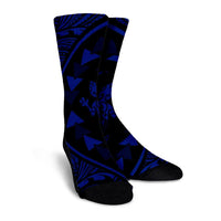 Hawaiian Map Gecko Tattoo Kakau Polynesian Crew Socks Blue AH - Polynesian Pride