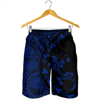 Hawaiian Map Gecko Tattoo Kakau Polynesian Men's Shorts Blue AH - Polynesian Pride