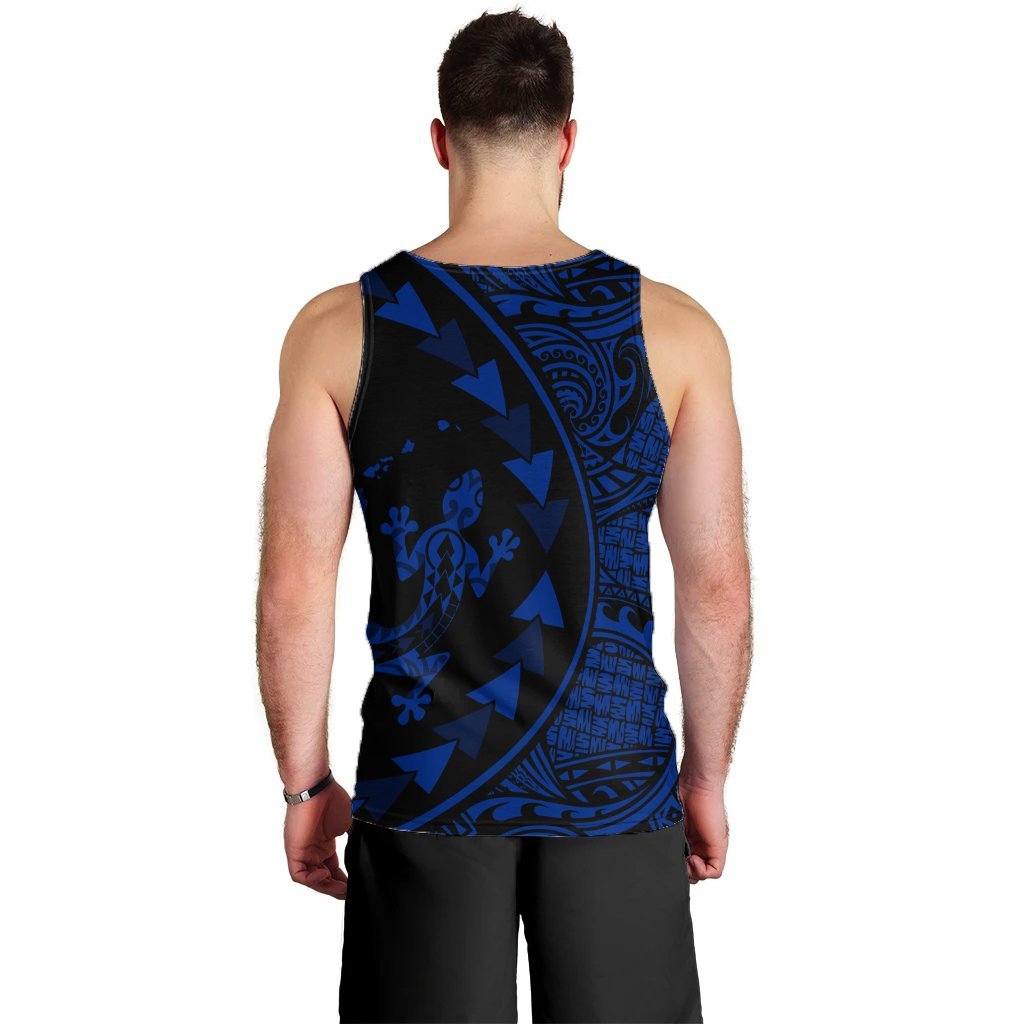 Hawaiian Map Gecko Tattoo Kakau Polynesian Tank Top Blue AH - Polynesian Pride