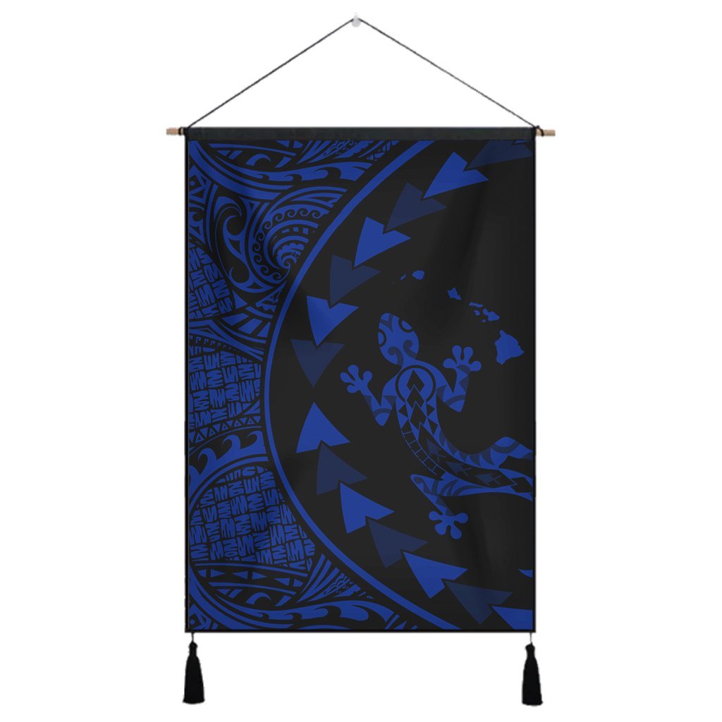 Hawaiian Map Gecko Tattoo Kakau Polynesian Hanging Poster Blue AH Hanging Poster Cotton And Linen - Polynesian Pride