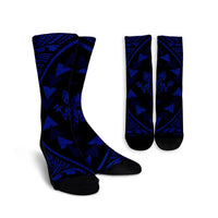 Hawaiian Map Gecko Tattoo Kakau Polynesian Crew Socks Blue AH Crew Socks White - Polynesian Pride