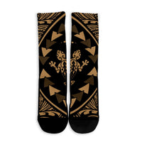 Hawaiian Map Gecko Tattoo Kakau Polynesian Crew Socks Gold AH - Polynesian Pride