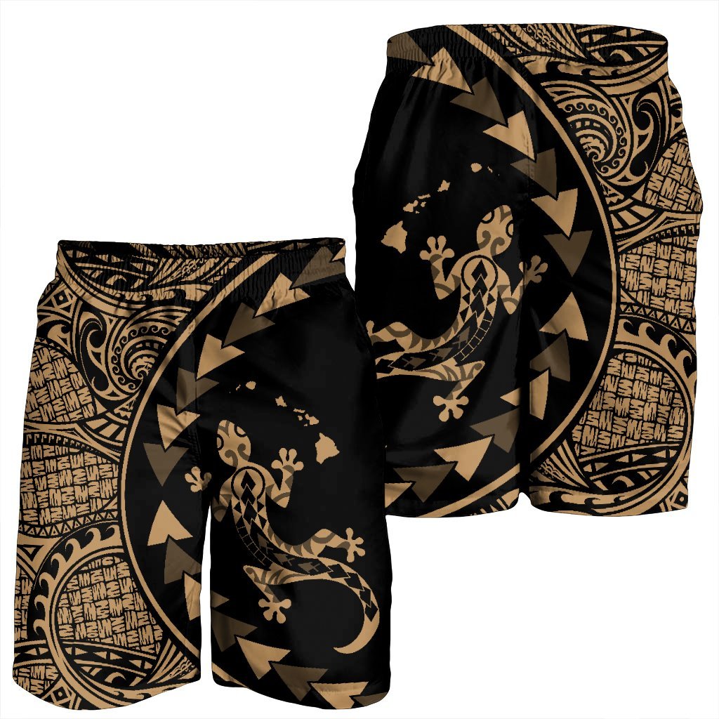 Hawaiian Map Gecko Tattoo Kakau Polynesian Men's Shorts Gold AH - Polynesian Pride