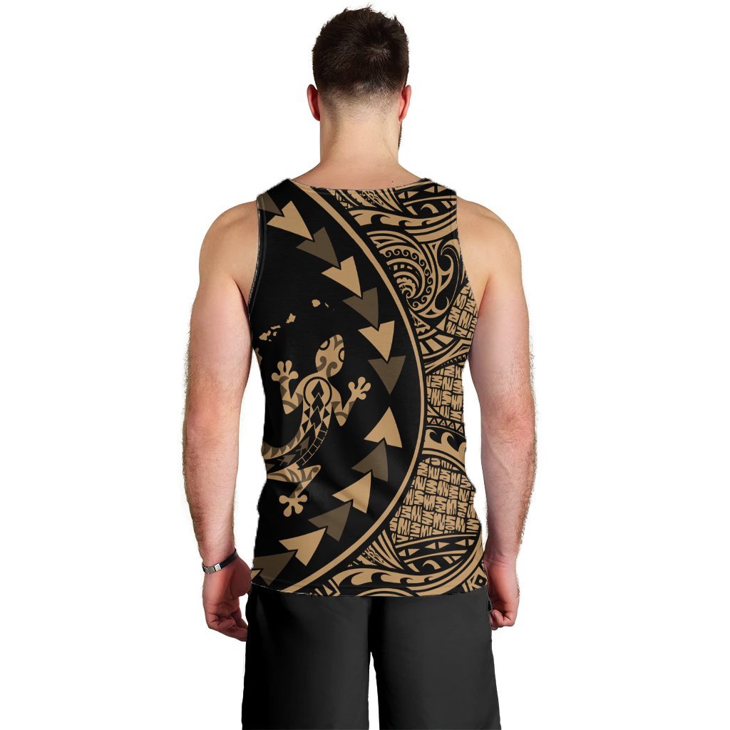 Hawaiian Map Gecko Tattoo Kakau Polynesian Tank Top Gold AH - Polynesian Pride