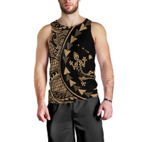 Hawaiian Map Gecko Tattoo Kakau Polynesian Tank Top Gold AH Black - Polynesian Pride