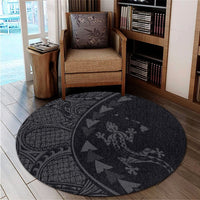 Hawaiian Map Gecko Tattoo Kakau Polynesian Round Carpet Gray AH - Polynesian Pride